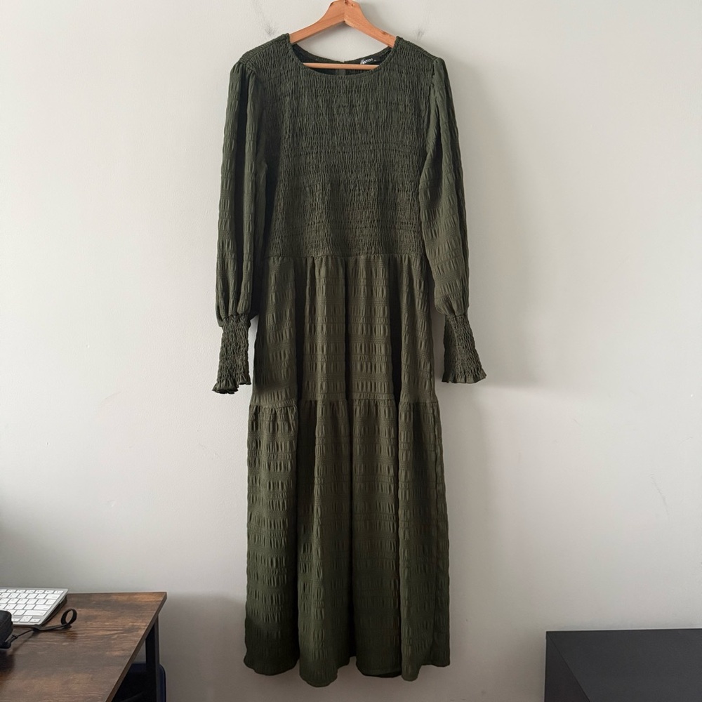 Long Sleeve Tiered Maxi Dress Prairie Peasant Milkmaid Cottage Smocked‎ XL